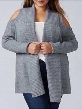 Lane Bryant Gray OpenFront Longline Cold Shoulder Cardigan Sweater 18/20 Plus